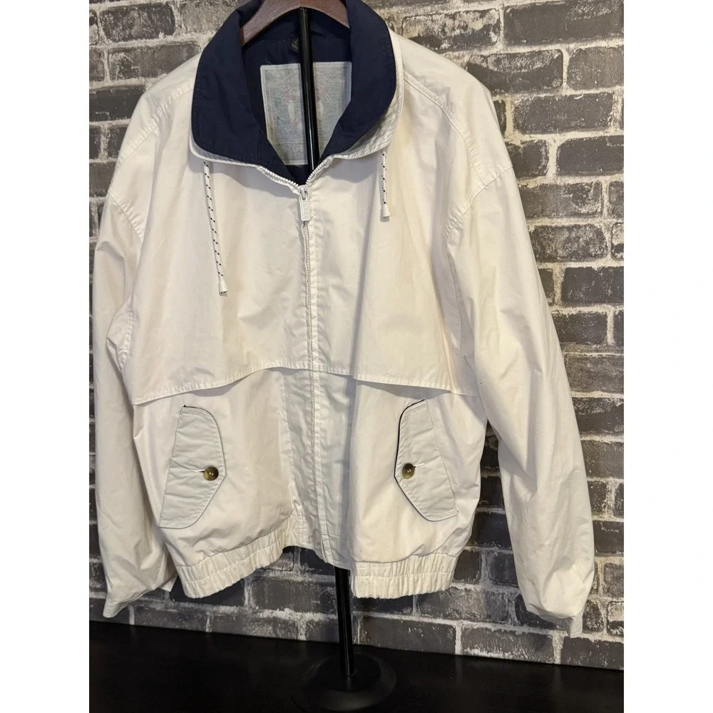 Motion Outerwear Vintage Nautical Windbreaker Jacket Size L White Navy